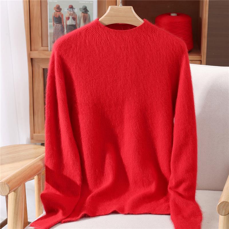 Mink Cashmere Women Sweater   Fashion Basic Soft Warm Autumn Winter Mock Neck Pullover Clothing Elegant Casual Clothing Tops S