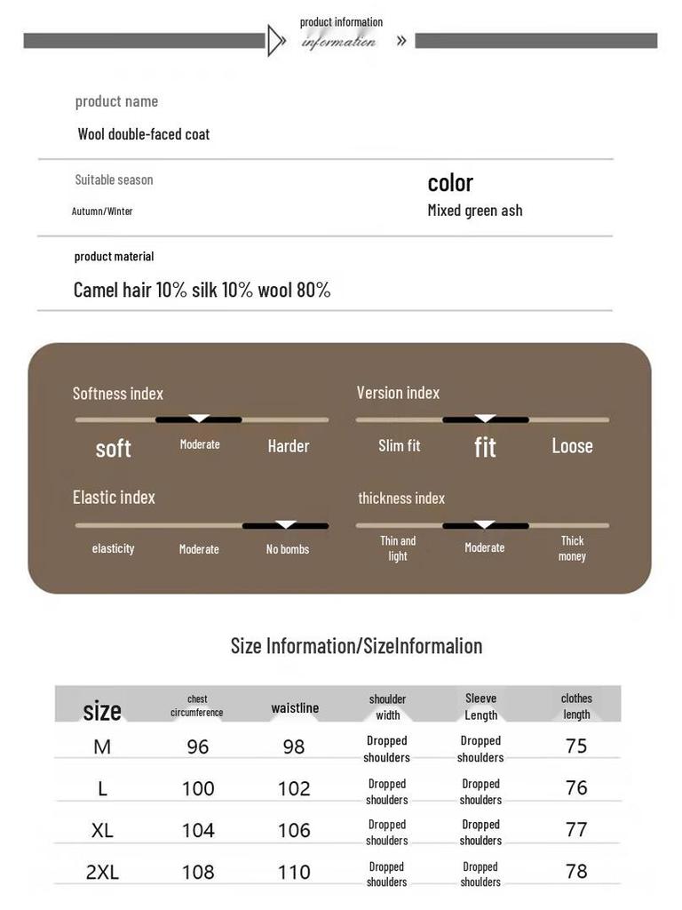 FengXun Women's Double-Faced Wool Blend Mid-Length Coat