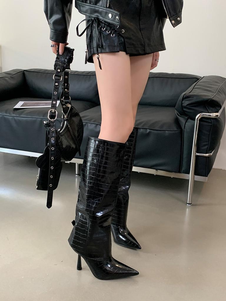 Fashion Pointed Toe Women Knee High Heels 2024 New Arrivals Fashion Thin High Heels Black Brown White Stiletto Party Pumps Chelsea Botas