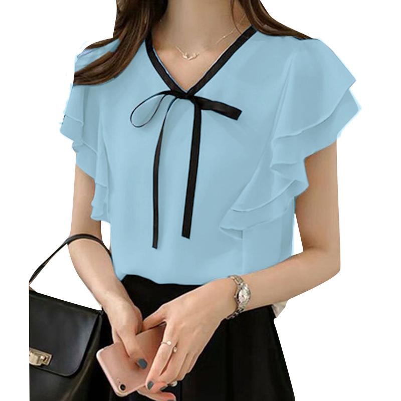 ZANZEA Womens Summer Casual Ruffles Short Sleeve Loose Blouse