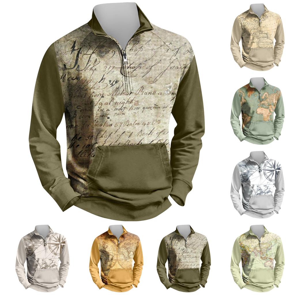 Herren Outdoor Vintage V-Ausschnitt Knopf Langarm Mode Sport T-Shirt