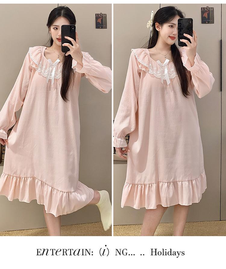 Cloud Cotton Sleep Dress: Long Sleeve Pink Pajamas for Girls - Spring/Autumn 2025