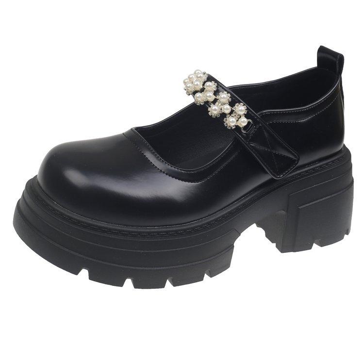 

Французские белые туфли Мэри Джейн из кожи женские, весна 2025, новые, толстый каблук, толстая подошва, юбка, короткие, высокие каблуки 40 чёрный