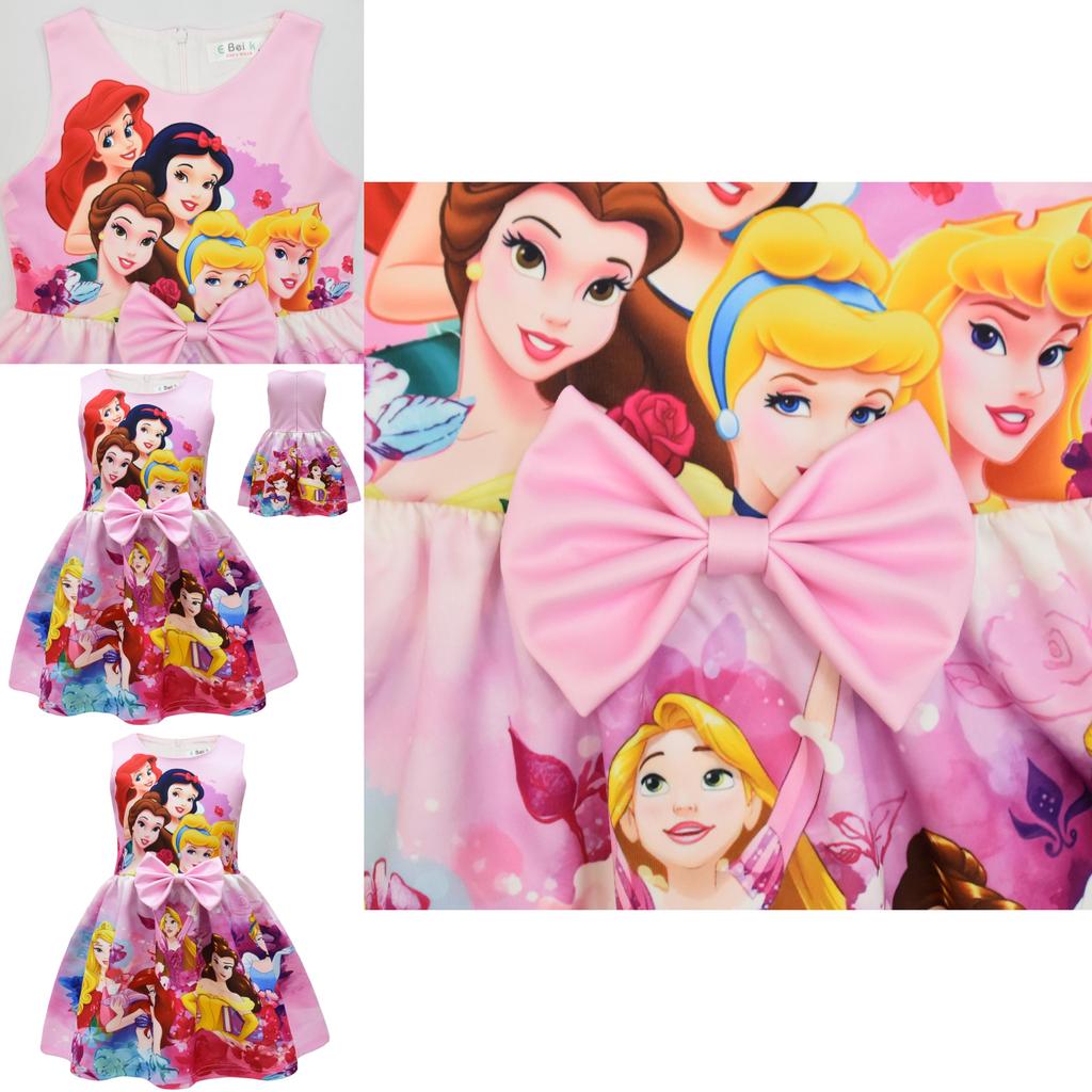Snow White Children Dress With Cartoon Print And Pleated Aline Style For Spring Playtime