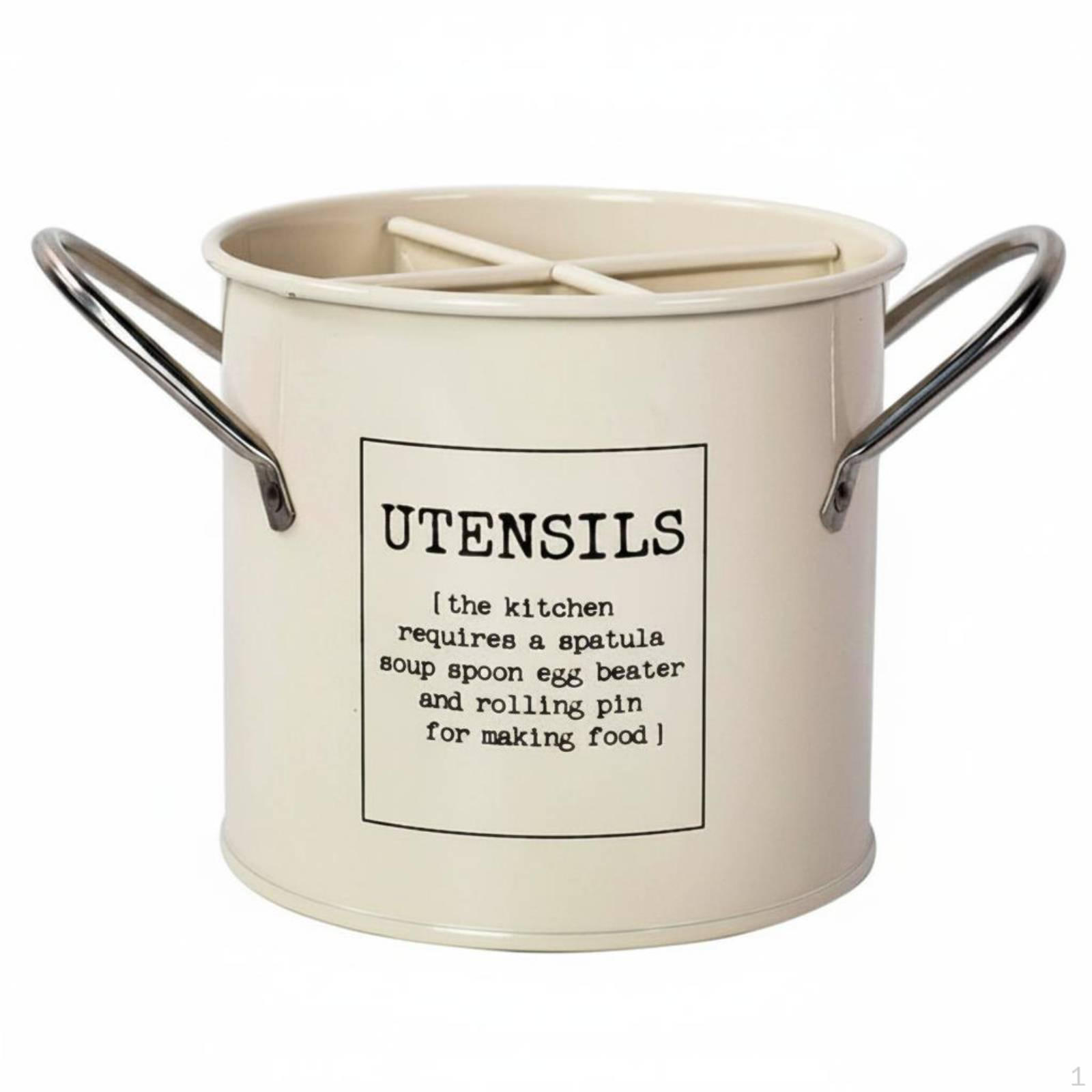 Cutlery Bucket Drainage Holes Divided Utensil Holder Two Handles Silverware