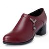 Genuine Leather Block Heel Deep Mouth Pumps Women Shoes Spring Autumn Female High Heels Shoes Ladies Office Party Shoes