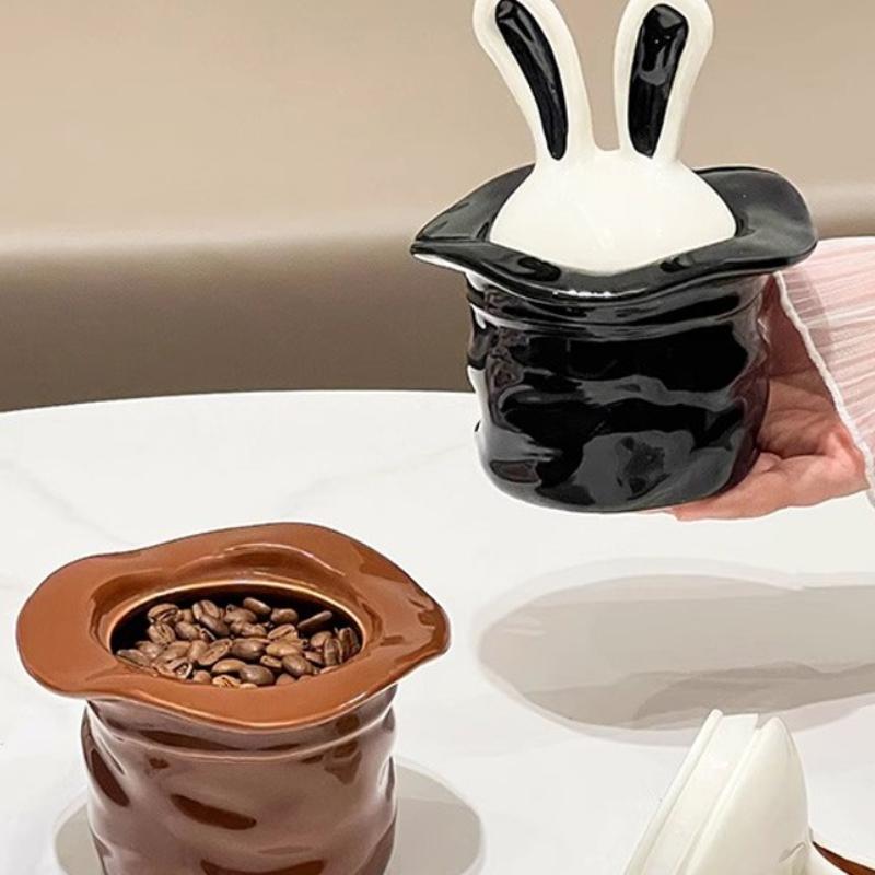 Rabbit Ear Ceramic Jar Kitchen Coffee Bean Tea Storage Jars Children Snack Storage Jar Bedroom Dressing Table Accessorie Bottles
