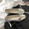 Xiaoxiangfeng Silver Sequined Single Shoes Women's 2025 New Bow Ballet Square Head Flat Bottom Ladyshoes Lazy Doudou Shoes
