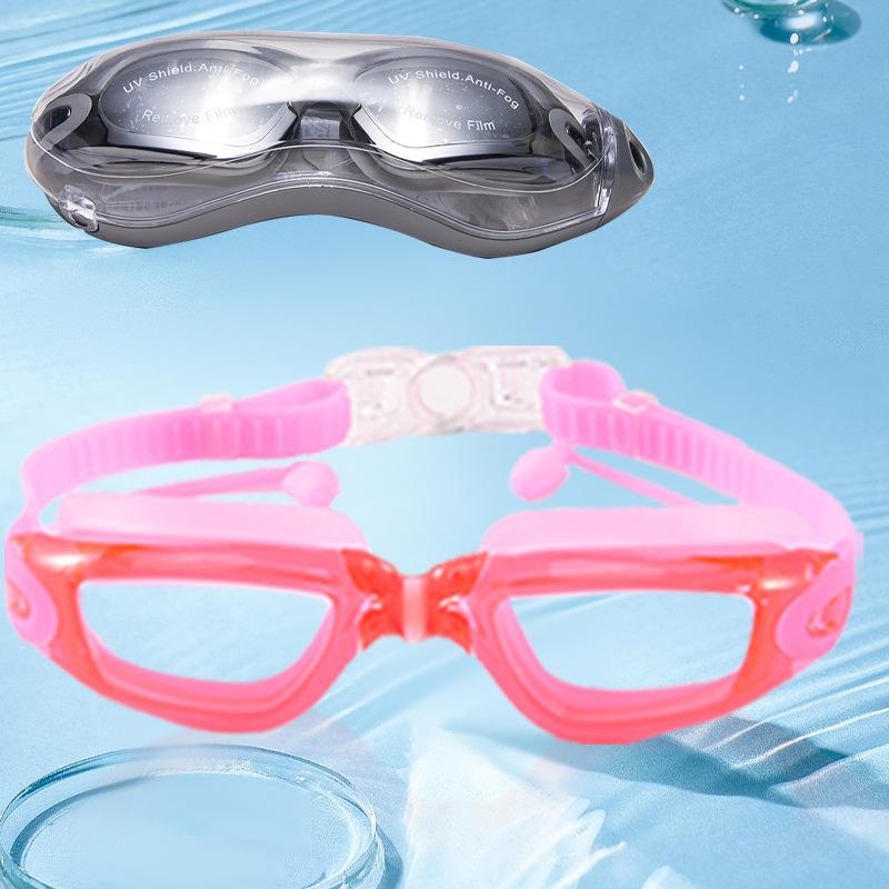 Directly supplied silicone colorful swimming goggles for adults, new model One-piece earplug electroplated anti-fog swimming goggles
