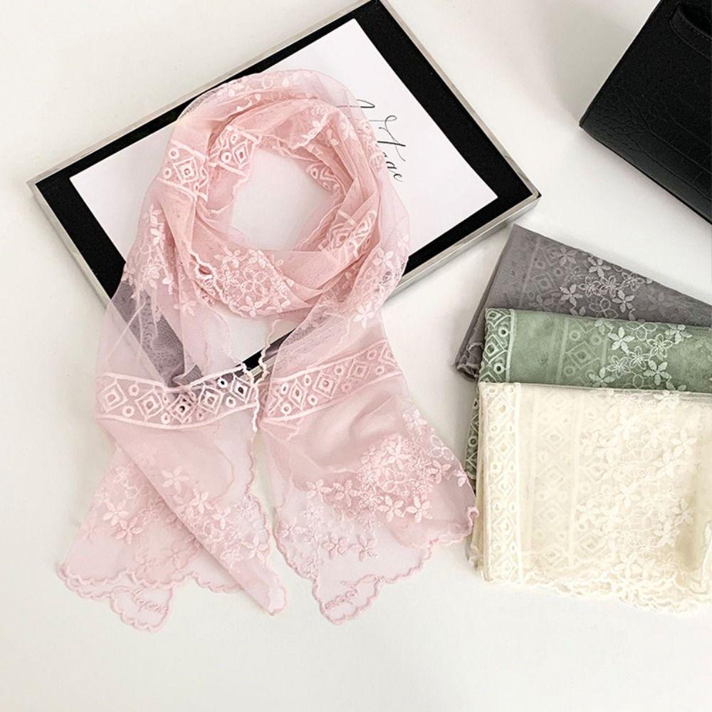 Ribbon Embroidery Lace Scarf Thin Lace Scarves Sweet Flower Scarf  Dress Decor
