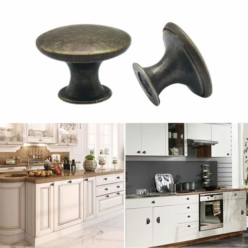 Sada 12 kusů starožitných knoflíků a úchytek na zásuvky ze slitiny zinku, kulaté taháky na zásuvky z nerezové oceli se šrouby, průměr 30 mm (Bronz)