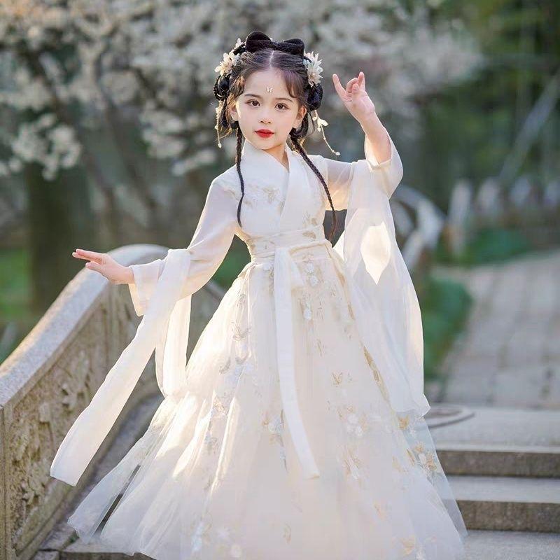 2025 Off-White Hanfu-Kleid für Mädchen: Wei Jin Stil für Frühjahrs- und Herbstaufführungen