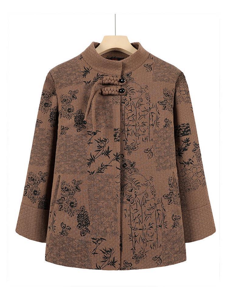 Stylish Chinese-Style Wool Coat for Middle-Aged and Elderly Women - Thickened Velvet Outerwear for Autumn and Winter