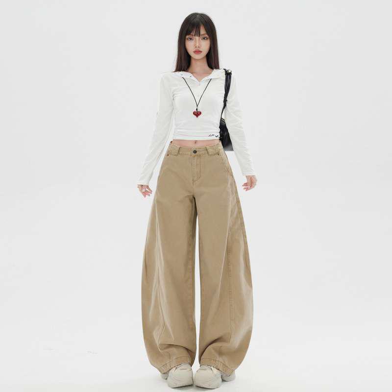 Women s American Retro Patchwork Wide-Leg Cargo Pants M