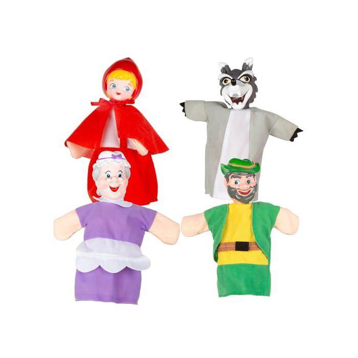 Lot de marionnettes à main - COLORBABY - 4 pièces - 25 cm - Petit Chaperon rouge - Tissus doux - Détails brodés