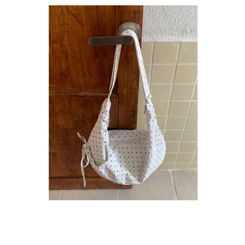 Cute Polka Dot Drawstring Crossbody Bag Korean Style Fashionable Shoulder Handbag Trendy Water Dumpling Bag for Women KTB
