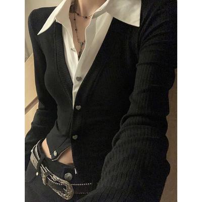 Y2k – chemise courte noire Vintage pour femmes, mode coréenne, Streetwear Chic, Slim, Cool, chemisier féminin esthétique Harajuku, haut court