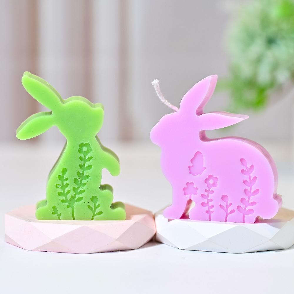 Easter Rabbit Silicone Mold Hollow Flower Printed Cat Bunny Candle Silicone Mould Resin Gypsum Molds DIY Craft Home Decor