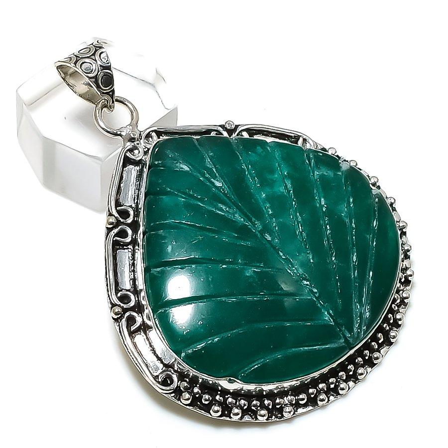 Emerald(Simulated) Gemstone 925 Steling Silver Jewelry Pendant 2.36" H5k45