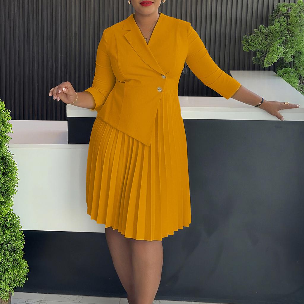Autumn new autumn elegant fashion suit collar seven-quarter sleeve temperament commuter dress