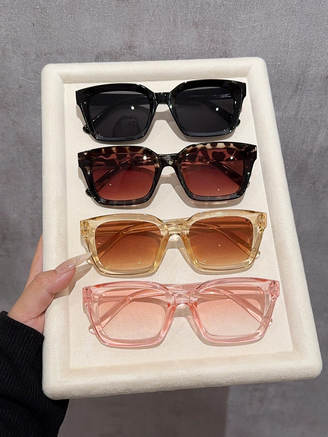 

4Pcs Stylish Square Frames Eyeglasses Set Multi-Color with Decorative Eyeglasses Daily Casual Perfect for Holiday Gifts