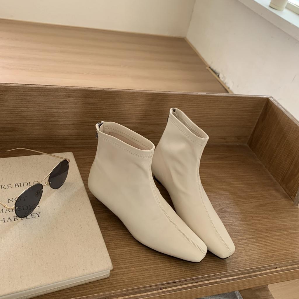 Korean version of square head low heel rear zipper retro Martin boots children commuting foreign soft sole casual versatile Chelsea boots