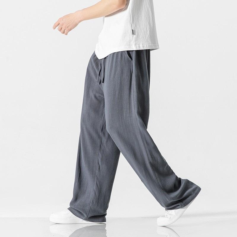 Cotton and Linen Pants Men's Summer Loose Straight Men's Casual Trousers Spring and Summer New Men's Pants Summer Drape Linen