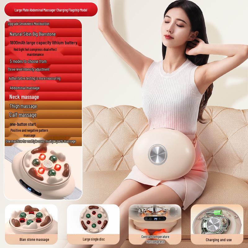 Rechargeable Abdominal Massager: Moxibustion, Hot Compress, Kneading, Bianshi Therapy
