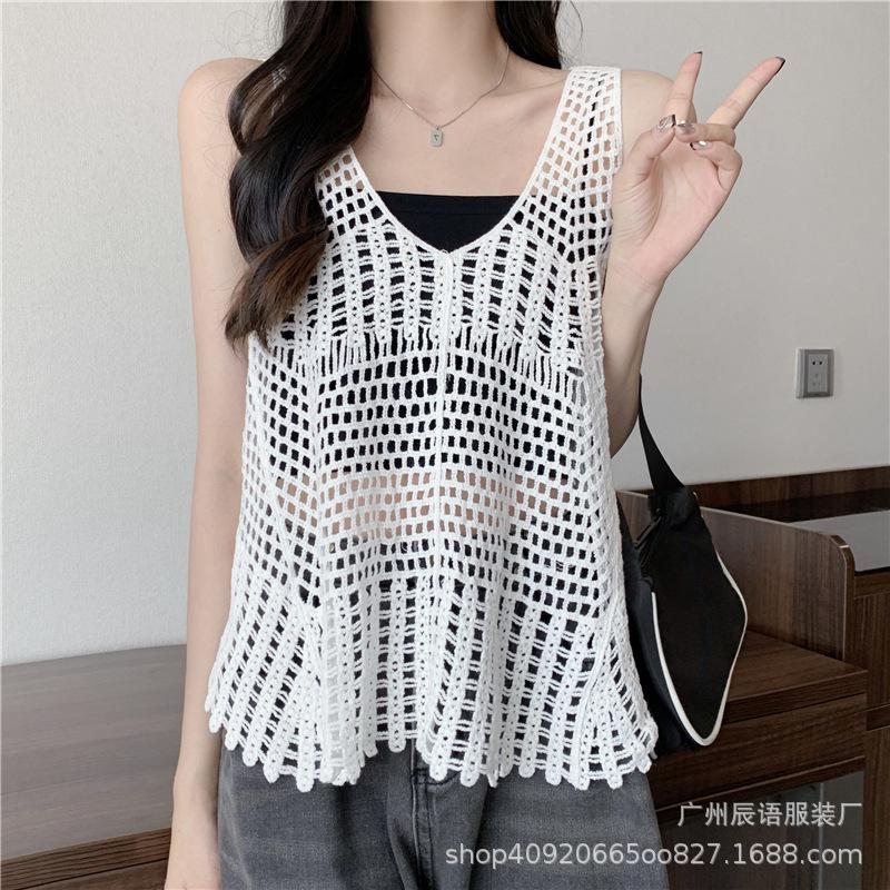Bohemian Hollowed-out Sling Vest for Women, New Early Spring Large Size Fat Mm Stacked Vest Top
