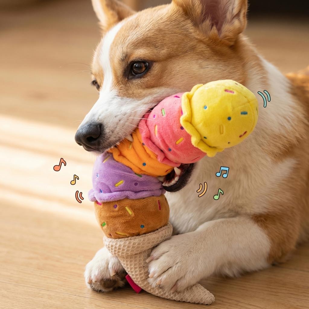 Colorful Ice Cream Shaped Squeaky Dog Plush Toy, Interactive Tug-of-War Pet Chew Toy With Slow Design,  Stuffed Dog Toy For Teeth Cleaning