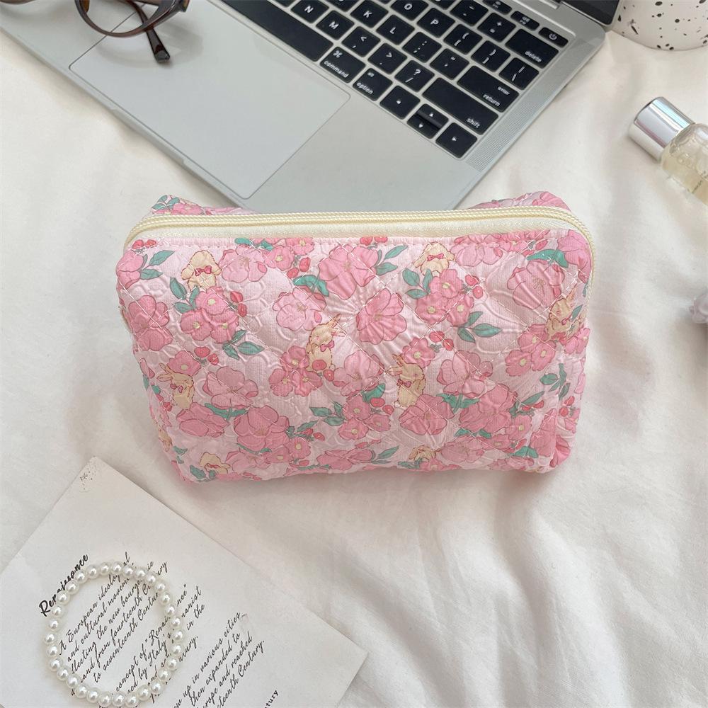 Fresh Quilted Girls' Cosmetic Bag: Large Capacity, Cute Storage, Zippered Pencil Case
