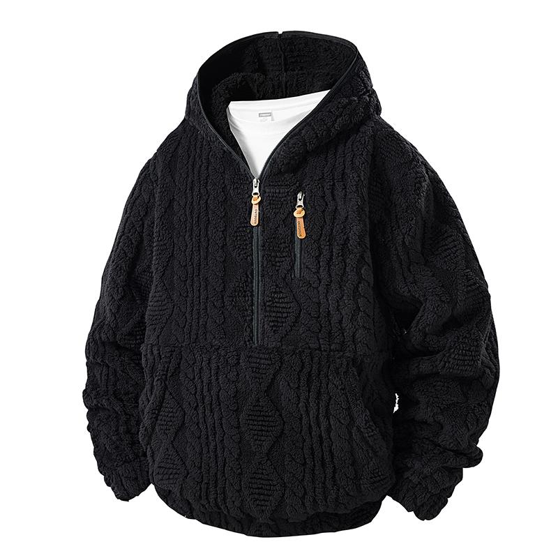 Осенне-зимняя флисовая куртка на молнии с капюшоном, мужская хлопковая куртка плюс флис, куртка из овечьей шерсти S чёрный
