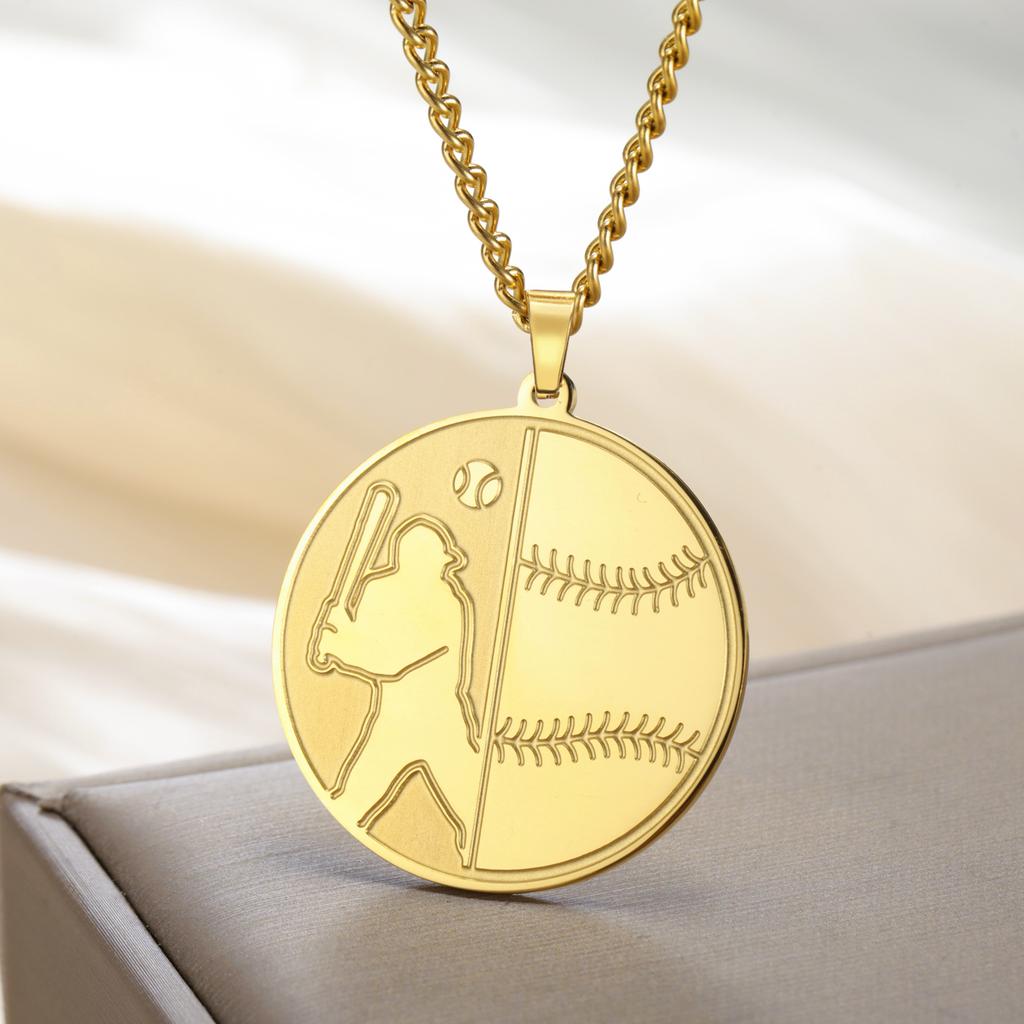 Lemegeton BasketBall Necklace For Boy Men's Hip Hop Sports Necklace Stainless Steel Gold Plated Vintage Baseball Sports Chain