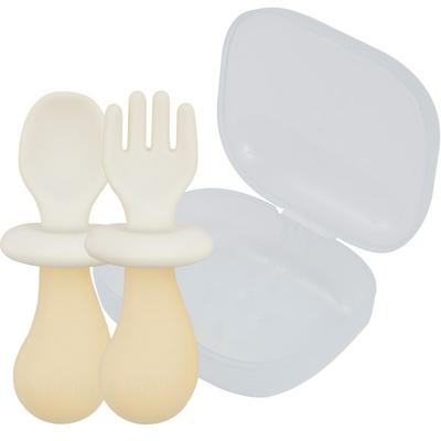 Fergie Baby Mushroom Self-directed Silicone Baby Food Spoon + Fork + Case Set, 1 Set, Beige, Korean Popular Tableware
