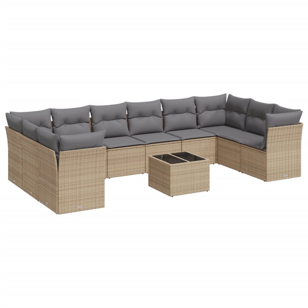 Vidaxl 11-Cz. Garden Furniture Set With Cushions, Beige, Poly Rattan