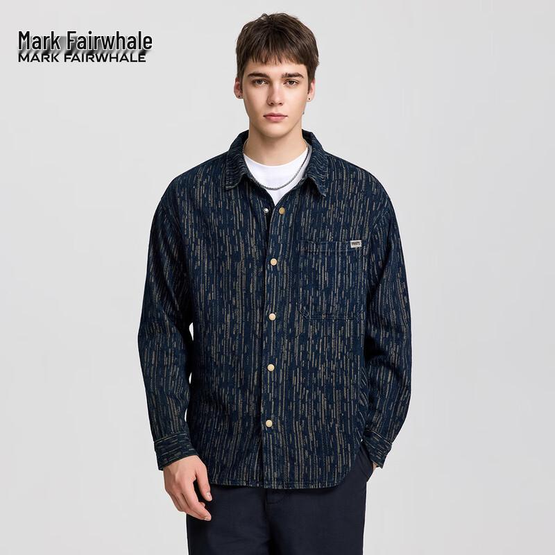 Mark Fairwhale Men's American Retro Striped Jacquard Washed Denim Jacket