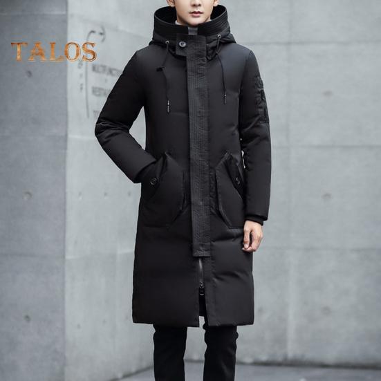 Men Cotton Coat Hooded Long Sleeve Solid Color Quilted Jacket with Multi Pockets Thickened Warm Windproof Winter Outerwear