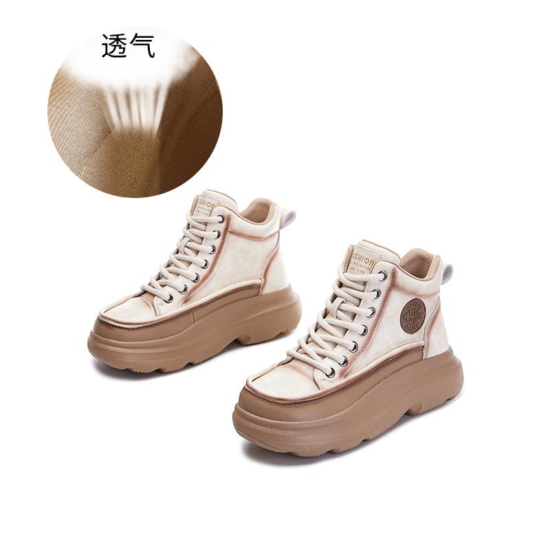 Small Size 34 Large Size 41 Foam Sole Leather Autumn High-top Single Shoes New Thick-soled White Shoes Casual Women's Shoes