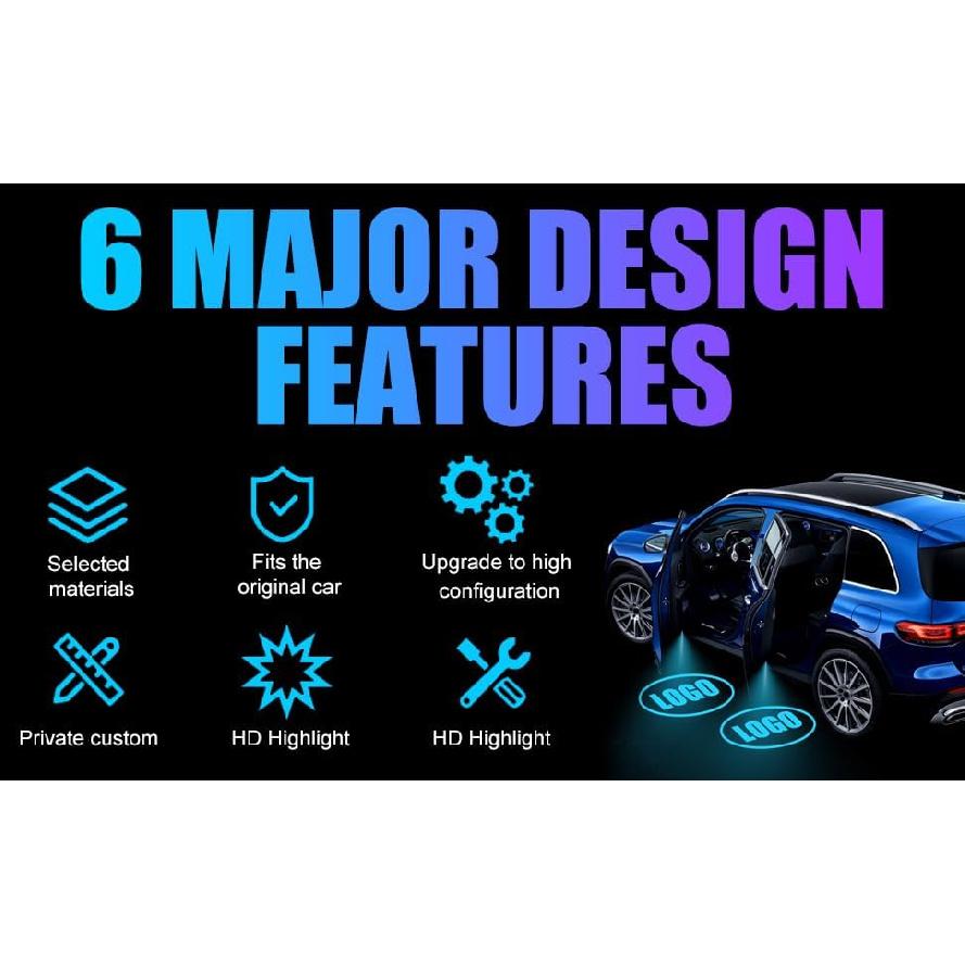 2PCS Car Door Light Projector Led Car Door Projector Rechargeable HD Car Welcome Courtesy Ghost Shadow Lamp Fit For All Cars (For Ch-Eee-Vv)