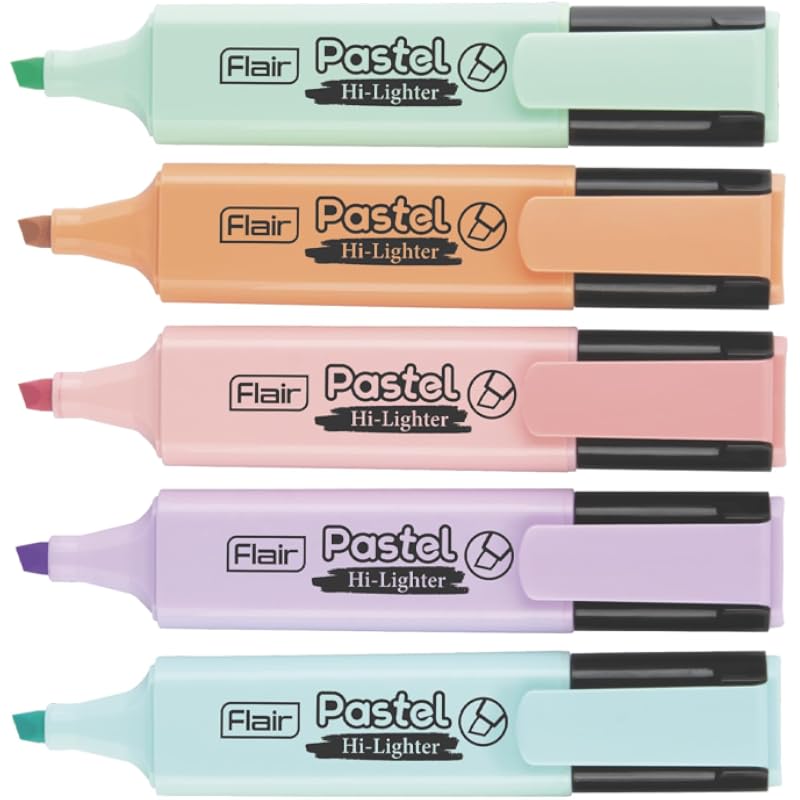 FLAIR Pastel 5 Shades Hi-lighter Pouch Pack | Flexible Line Width | Quick Drying & Smudge Proof Pastel Ink | Non-Toxic I