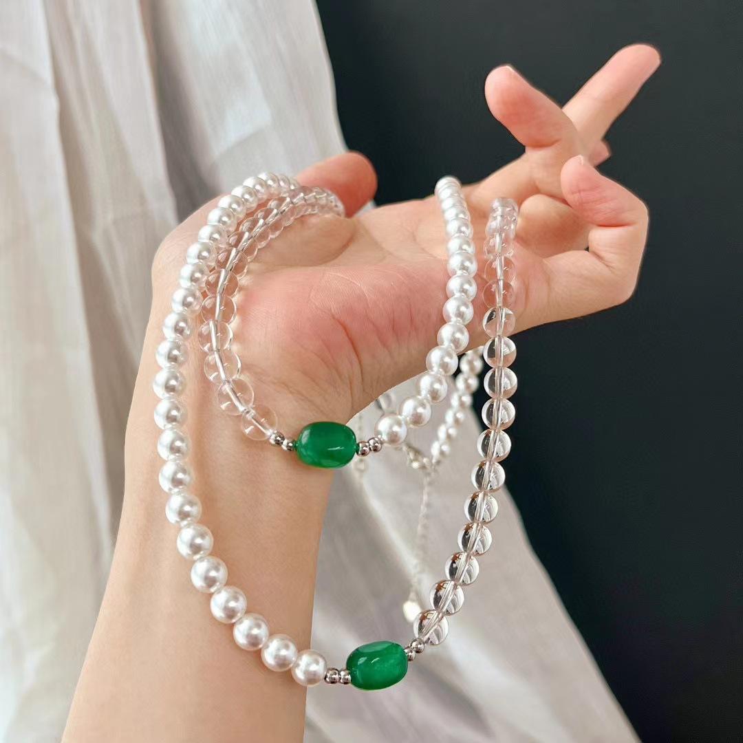 

Vintage Natural High-Quality White Crystal Shijia Zhengyuan Strong Light Pearl Necklace Atmosphere Clavicle Chain