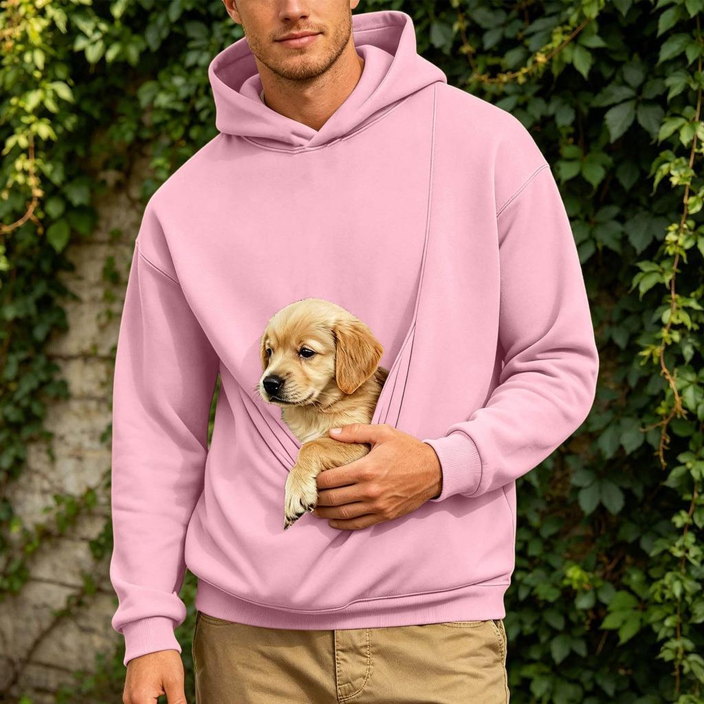 Men's Hooded Sweatshirt Loose Fit Long Sleeve with Large Front Pocket and Pet Pocket