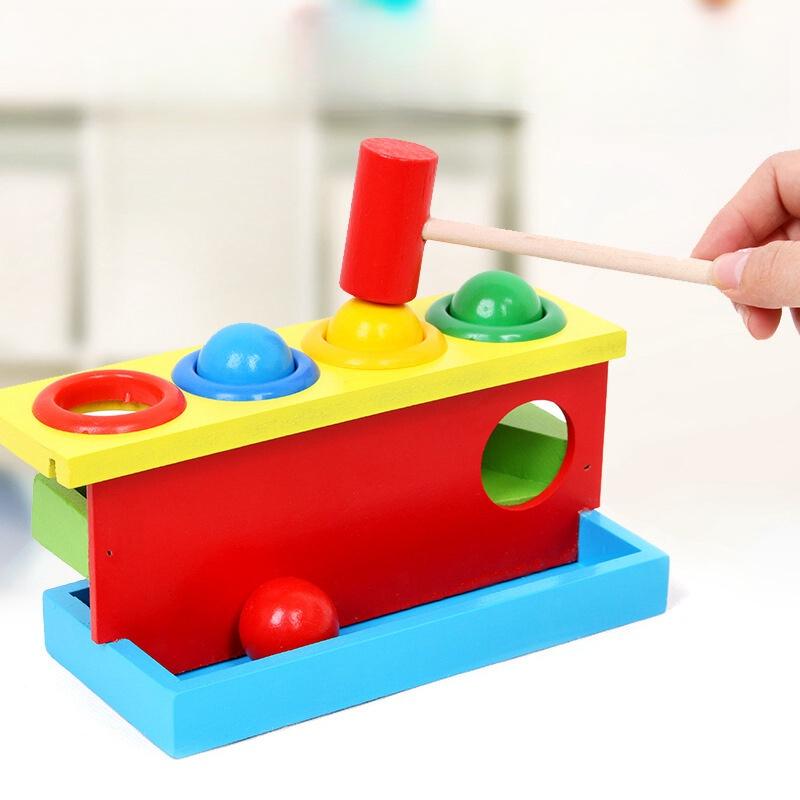 Wooden Toddler Color Matching Hammering Toy Interactive Ball Game For 1-2-3 Year Olds