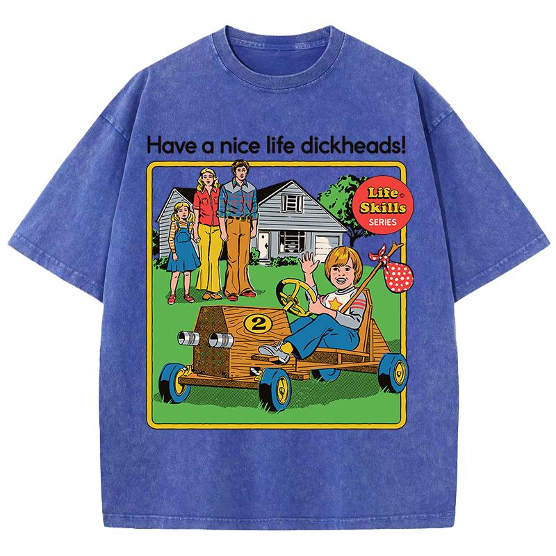 Life Skills Series Printing Washed Tee Shirt Mans Summer Crewneck Clothes Soft Cotton Short Sleeve Casual T-Shirts