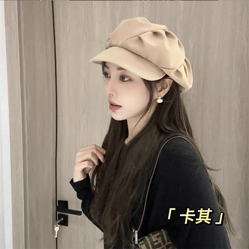 

Берет простой универсальный женский повседневный для маленького лица теплый шляпа художника ветрозащитный большой окружности головы восьмиугольная шляпа One Size хаки