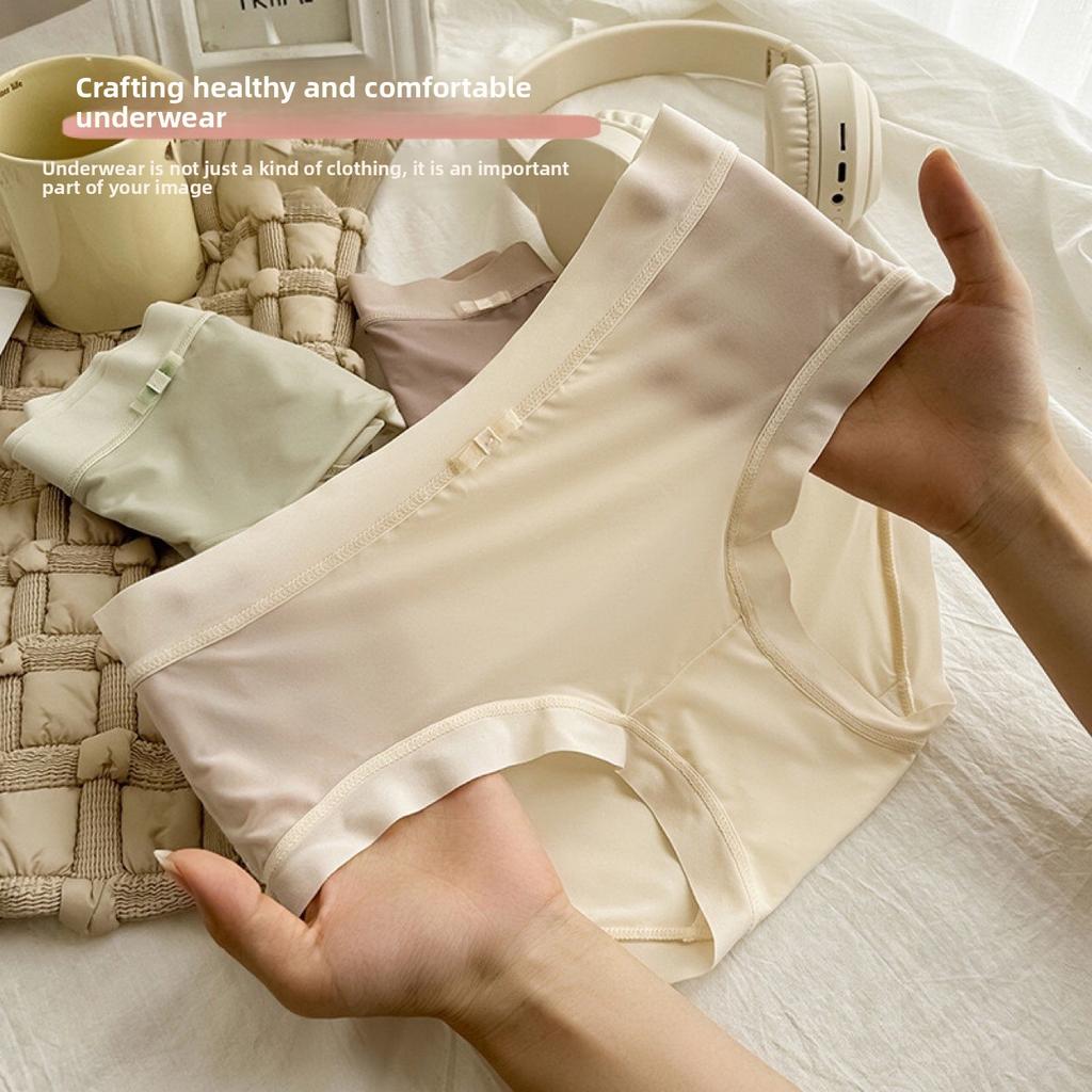 Damen Sommer Sexy Eis Seide Reine Baumwolle Schritt Durchsichtig Schnell Trocknend Atmungsaktiv Keine Spuren Taille Dreieck Slip
