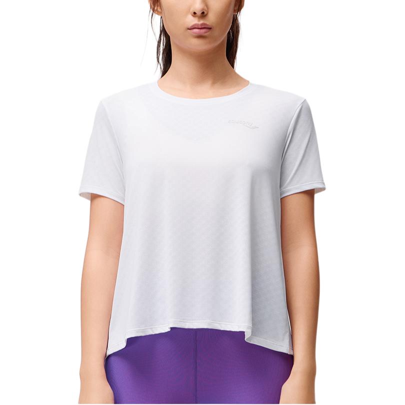 SAUCONY Logo Letter Back Slit Design Round Neck Short Sleeve T-Shirt Women T-Shirt Pearl-White SC1249033B-WT02