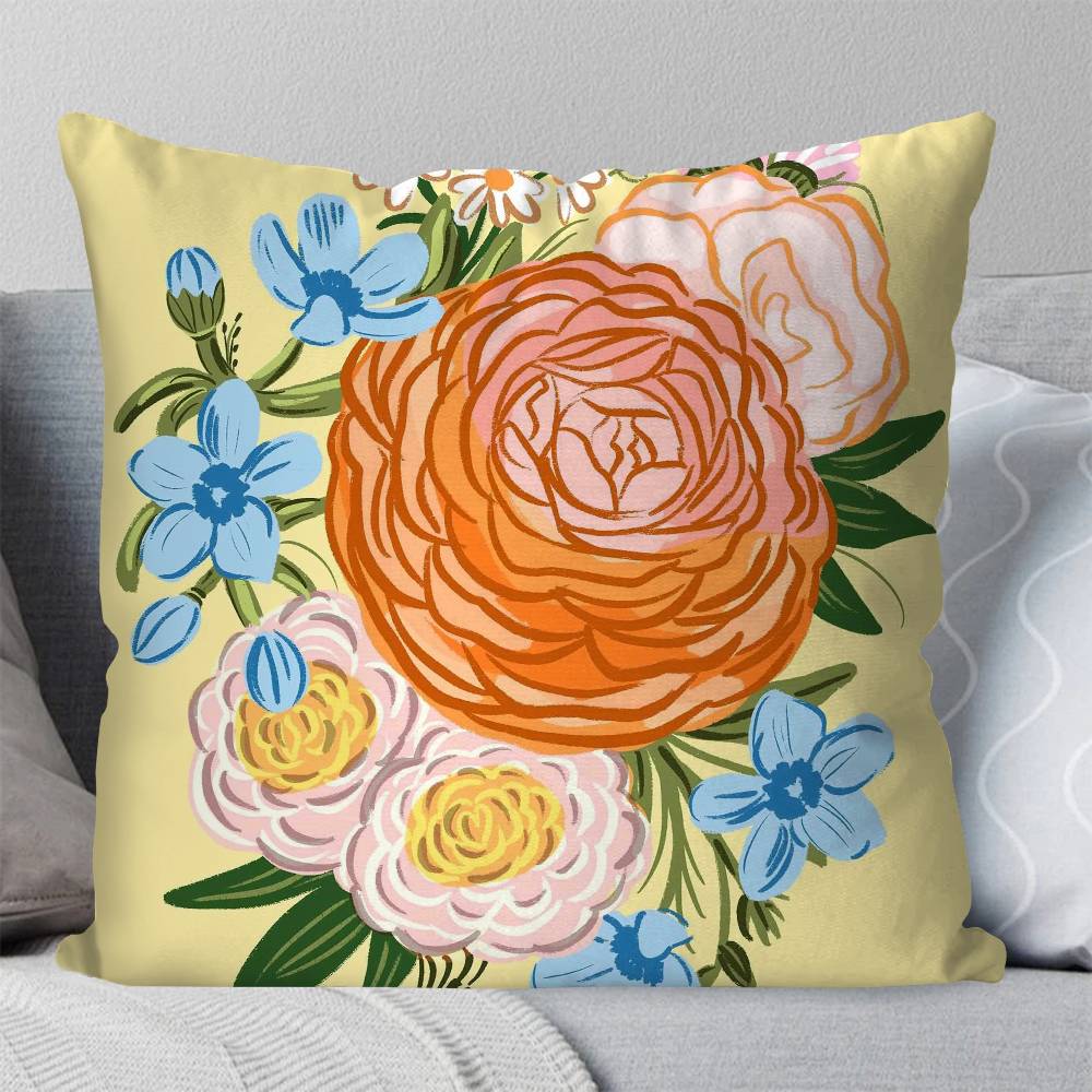 Flower Art Pillow Case Fashion Square Pillowcase Bedroom Sofa Room Ins Decoration Leisure