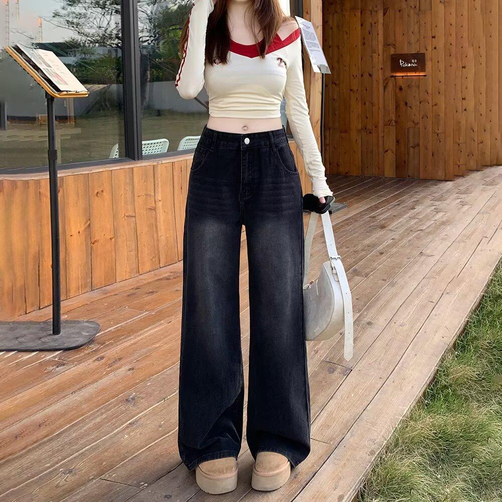 Women's High Waist Wide Leg Jeans Loose Fit Casual Vintage Straight Denim Trousers