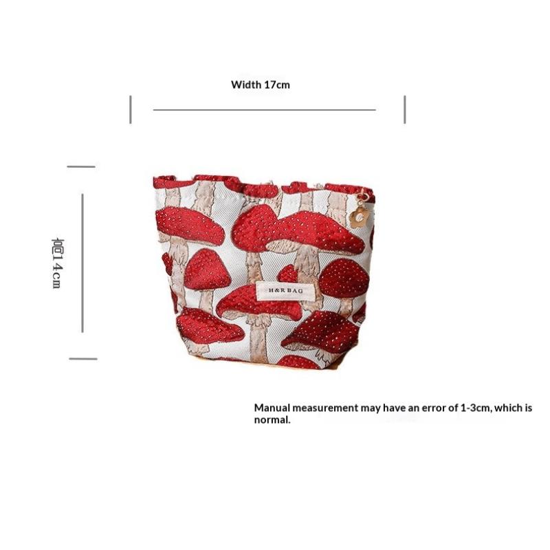Retro Artistic Mushroom Jacquard Fabric Makeup Bag, Women'S Clutch Bag, Zippered Square Bag, Toiletry Bag